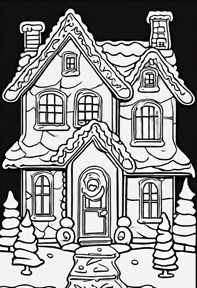 Snowy Winter Cottage Coloring Page