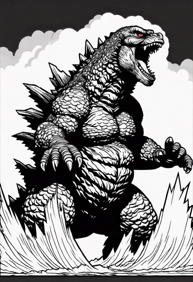 A coloring page of Godzilla’s Epic Roar Coloring Page