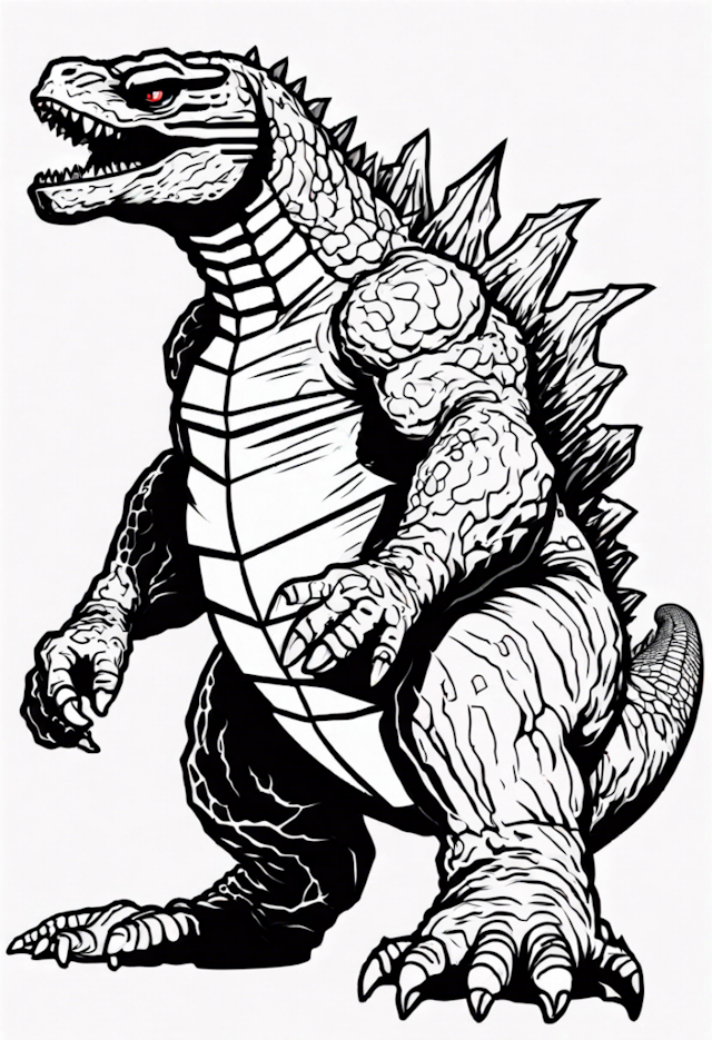 A coloring page of Coloring Page of Godzilla in Action