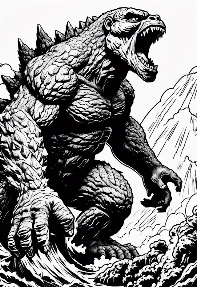 Godzilla Roars Over Mountains Coloring Page