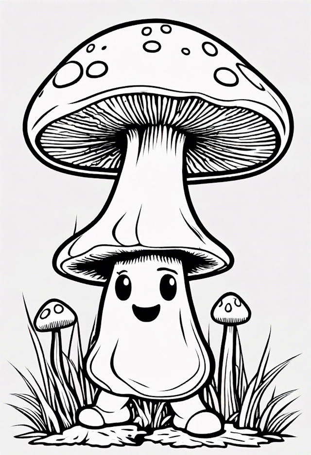 Happy Mushroom Fun Coloring Page