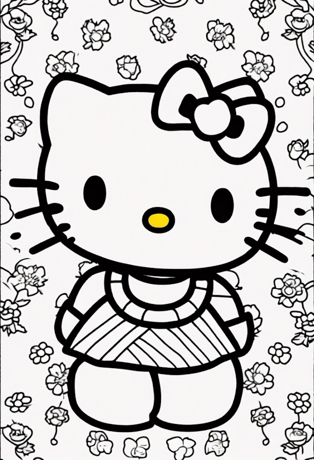 A coloring page of Hello Kitty Floral Fun Coloring Page