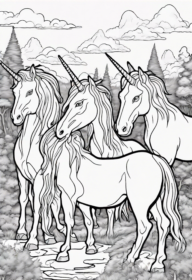 Enchanted Unicorn Gathering in Mystical Forest