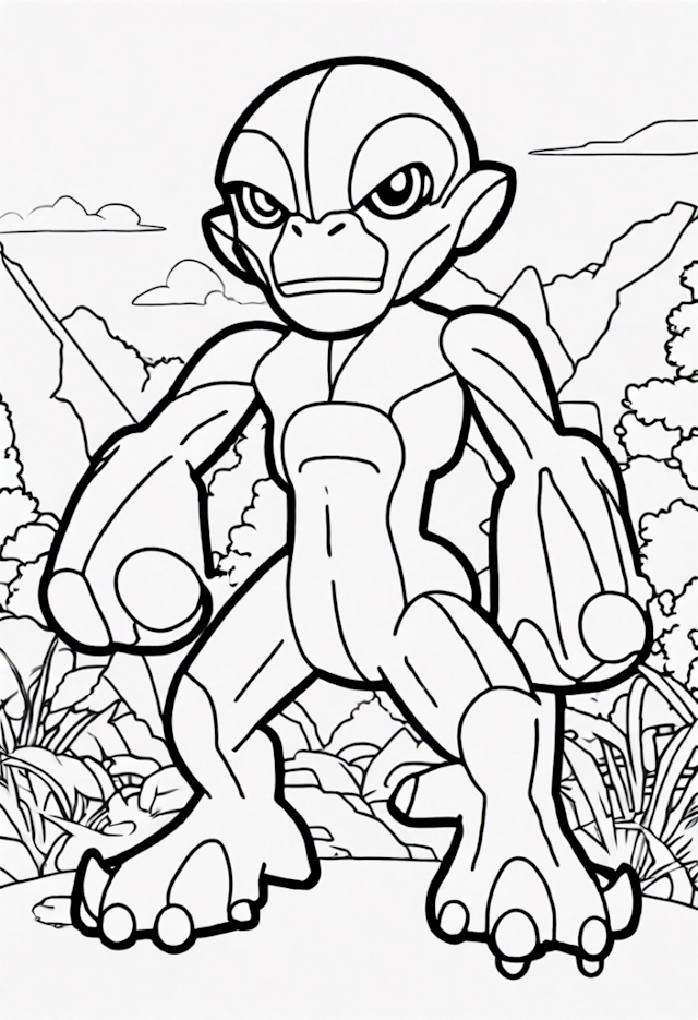 A coloring page of Ben 10 – Spidermonkey in the Jungle Adventure