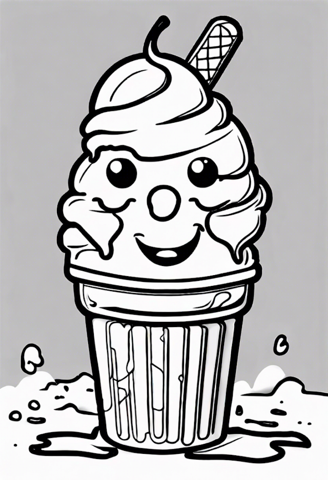 A coloring page of Happy Ice Cream Cone Coloring Fun