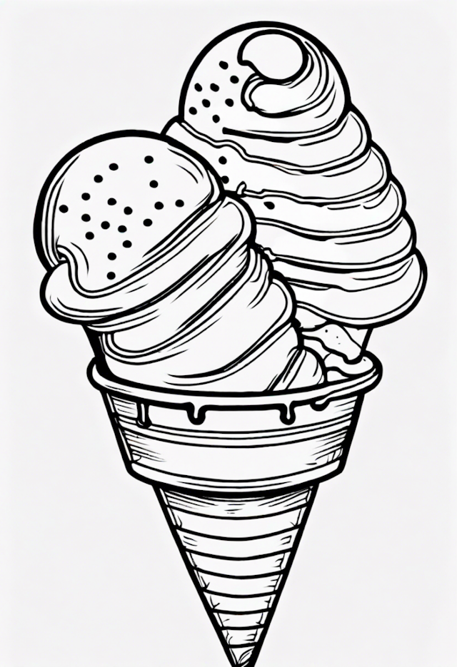 A coloring page of Double Scoop Ice Cream Cone
