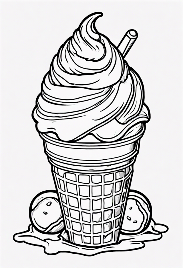 A coloring page of Ice Cream Cone Delight Coloring Page