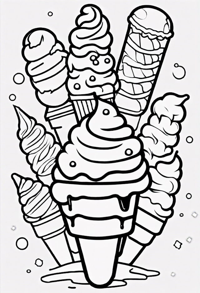 A coloring page of Ice Cream Delights Coloring Page