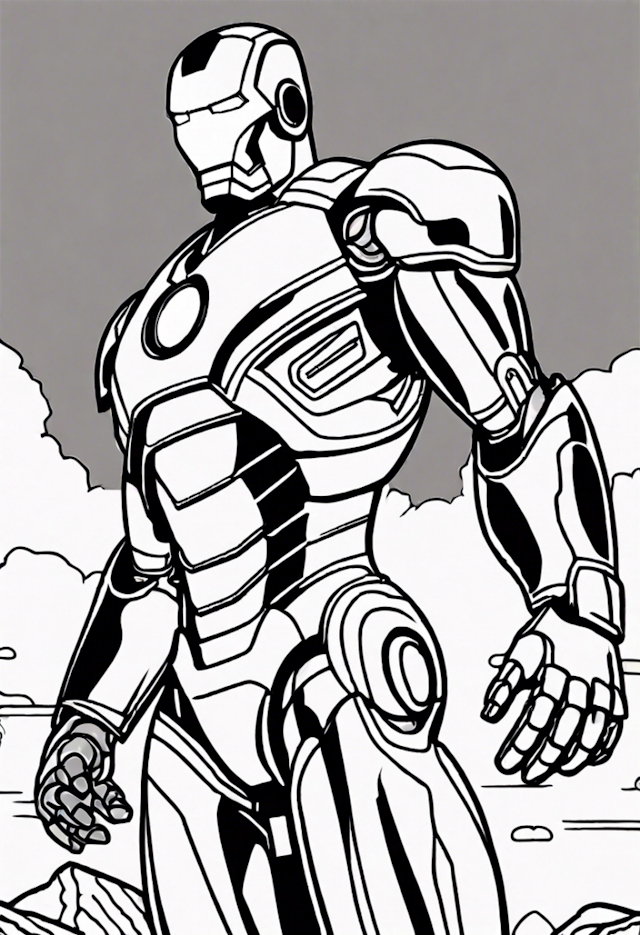 A coloring page of Iron Man in Action Coloring Page