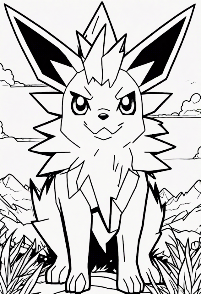 A coloring page of Jolteon in the Mountains Coloring Page