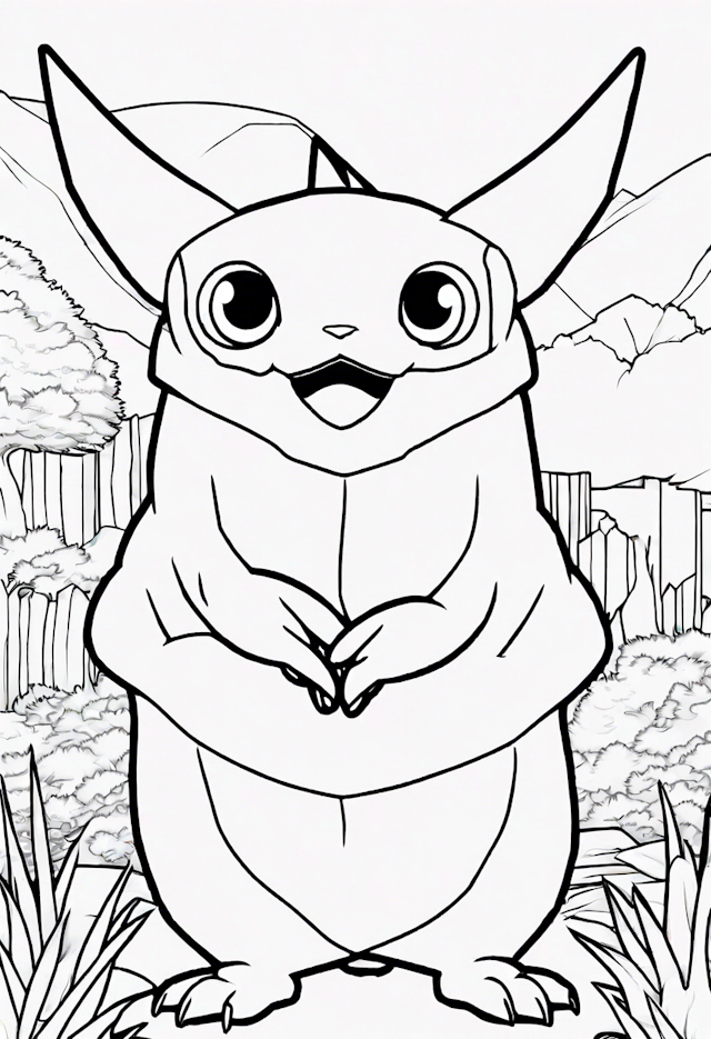 Furry Friend Pikachu in the Forest Coloring Page
