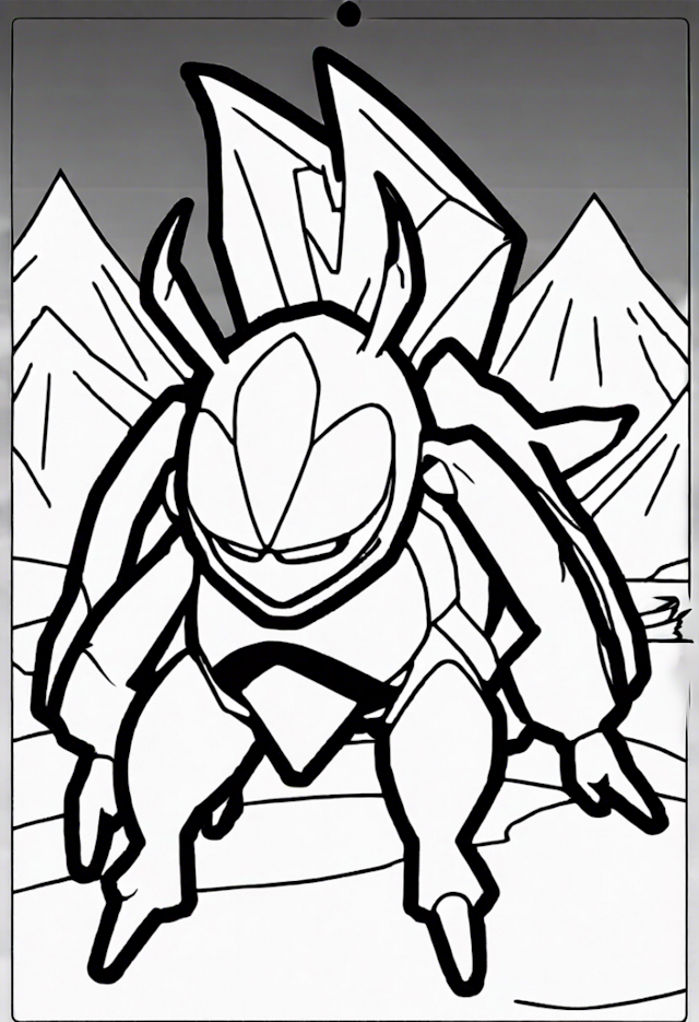 A coloring page of Buzzwole in the Mountains Coloring Page