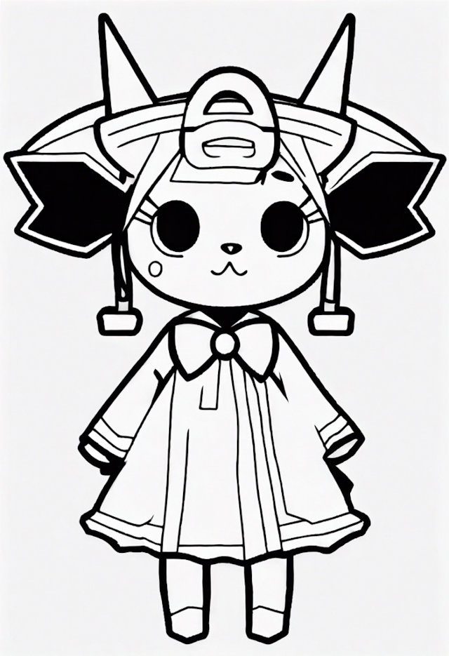 A coloring page of Pikachu in a Cute Costume Coloring Page