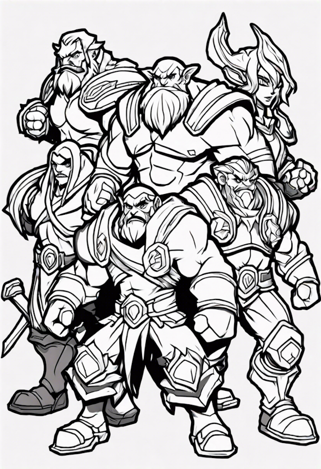A coloring page of Battle-Ready Warriors Unite