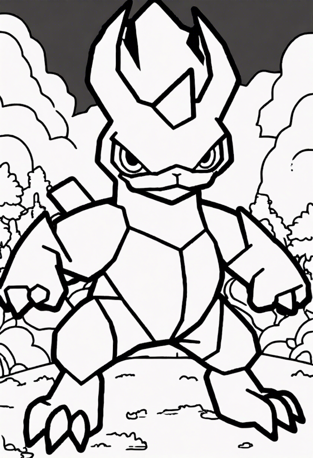 A coloring page of Charmeleon Ready for Battle in the Forest