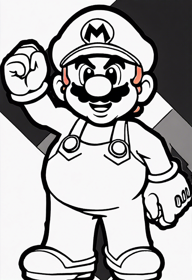 A coloring page of Mario in Action Coloring Page