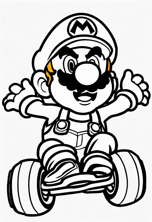 A coloring page of Mario on a Go-Kart Adventure Coloring Page