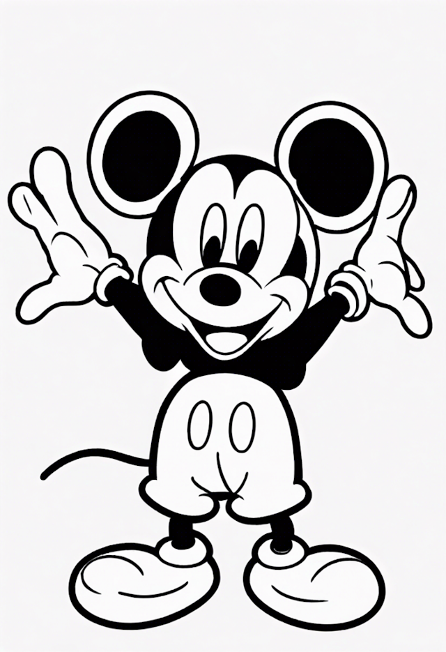 A coloring page of Mickey Mouse is Ready to Play!