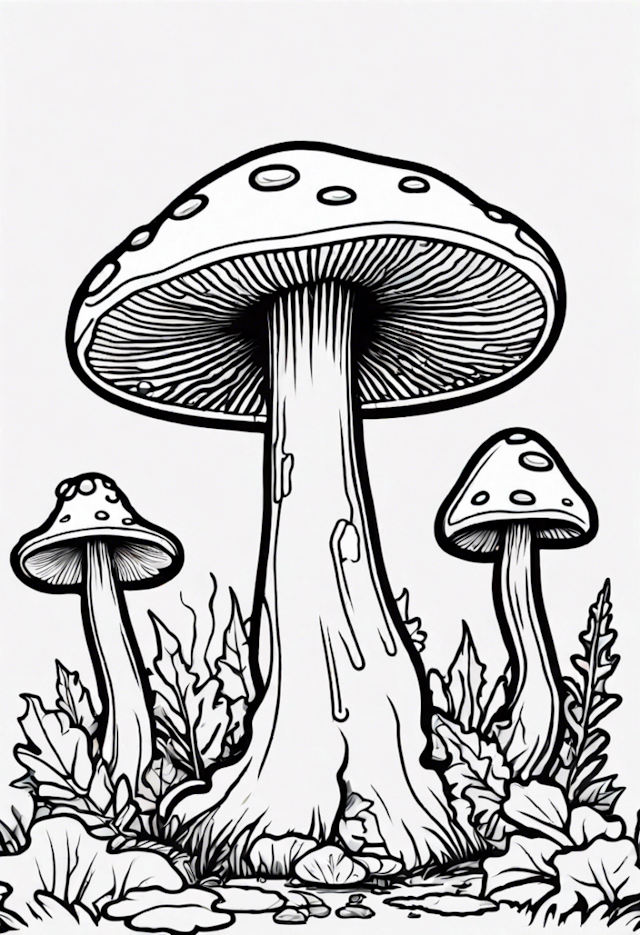 A coloring page of Mushroom Forest Adventure Coloring Page