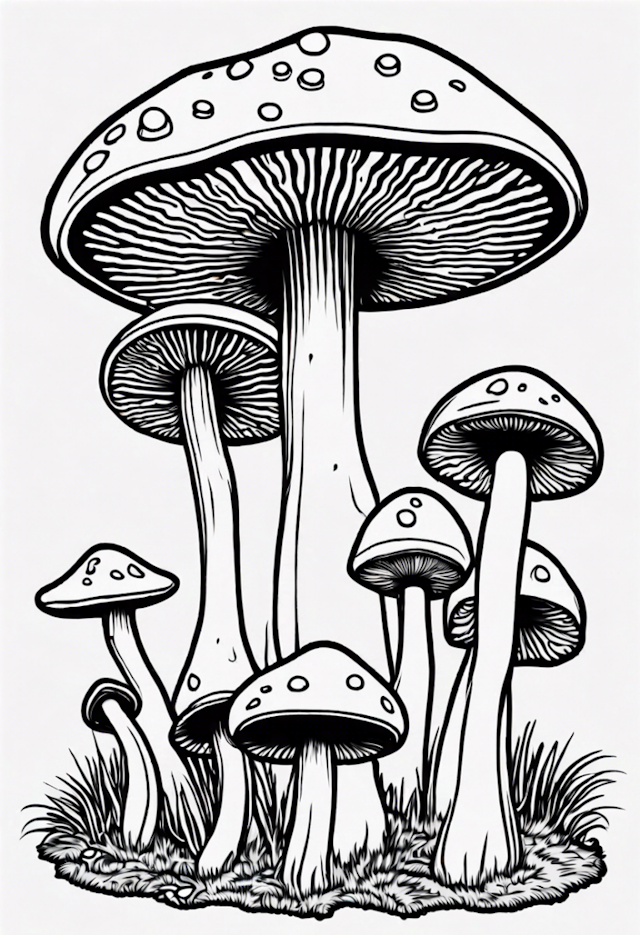 A coloring page of Mushroom Wonderland Coloring Page