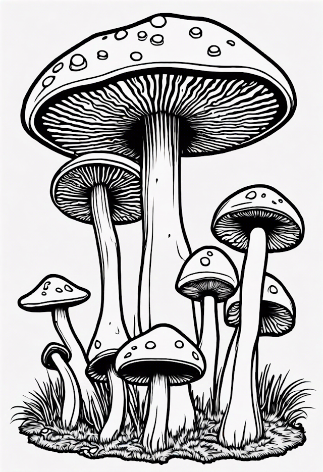 Mushroom Wonderland Coloring Page