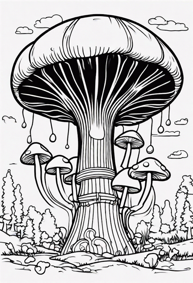 A coloring page of Mushroom Forest Adventure