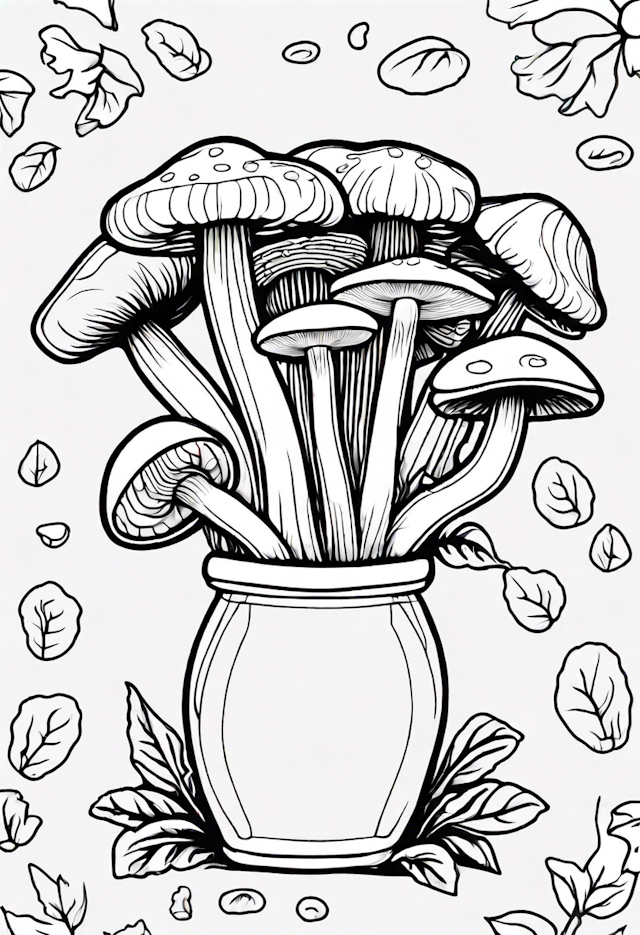 Mushroom Bouquet in a Pot Coloring Page