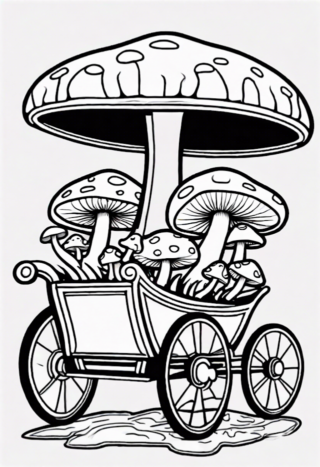 A coloring page of Mushroom Carriage Adventure