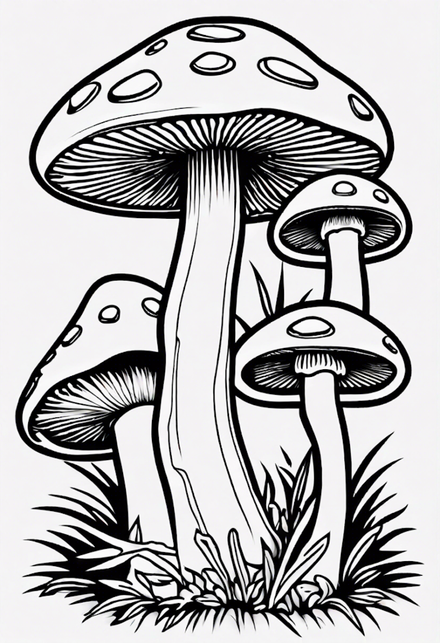 A coloring page of Mushroom Wonderland Coloring Page