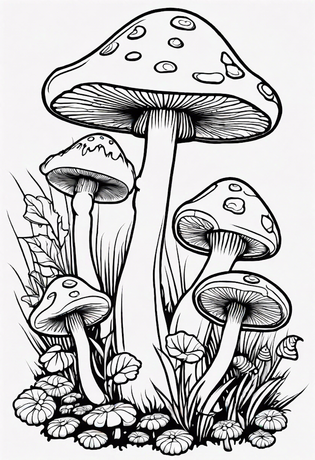 Mushroom Fantasy Forest Coloring Page