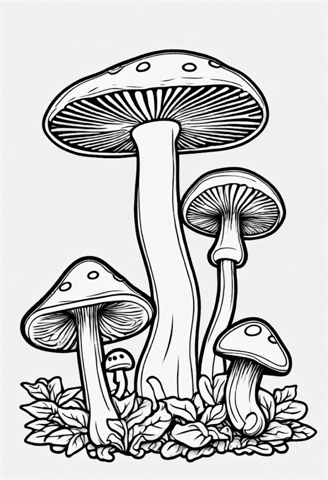 A coloring page of Mushroom Garden Coloring Page