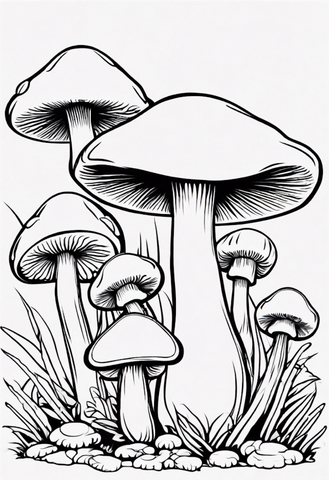 A coloring page of Forest Mushrooms Coloring Adventure