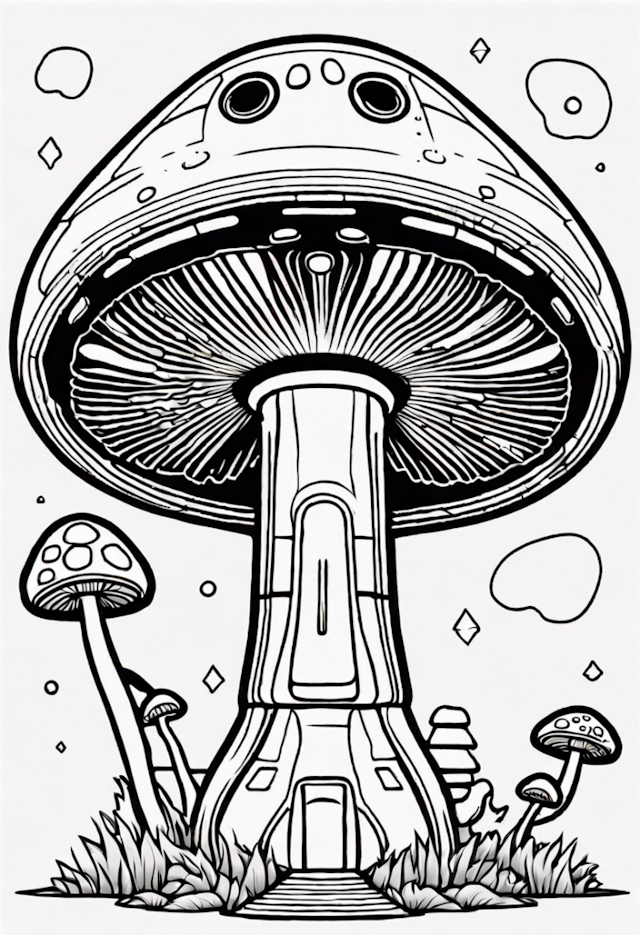 A coloring page of Mushroom Fantasy Land Coloring Page