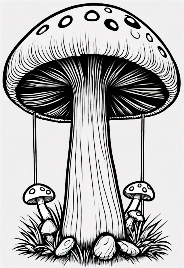 A coloring page of Mushroom Wonderland Swing