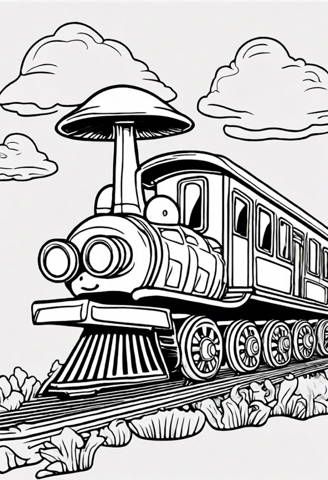 A coloring page of Mushroom Express Adventure