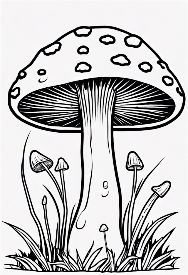 A coloring page of Magical Mushroom Garden Coloring Page
