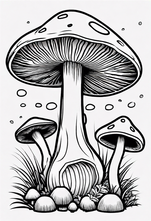 A coloring page of Enchanted Forest Mushrooms Coloring Page