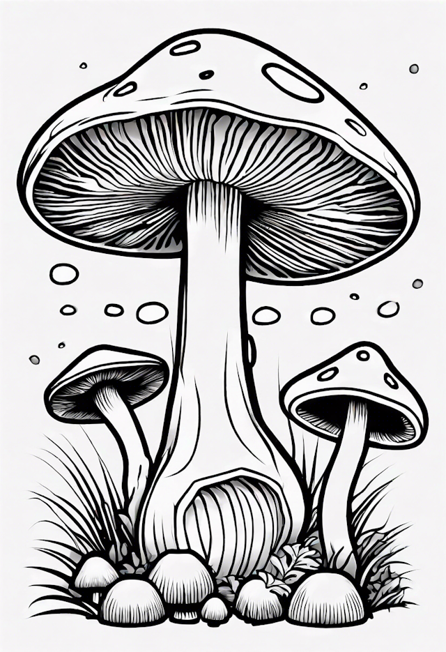 Enchanted Forest Mushrooms Coloring Page