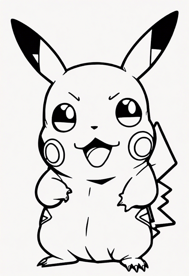 A coloring page of Pikachu’s Happy Adventure Coloring Page