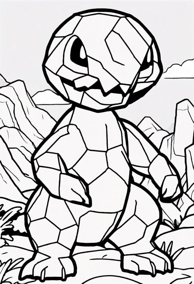 A coloring page of Rockruff in a Rocky Landscape Coloring Page