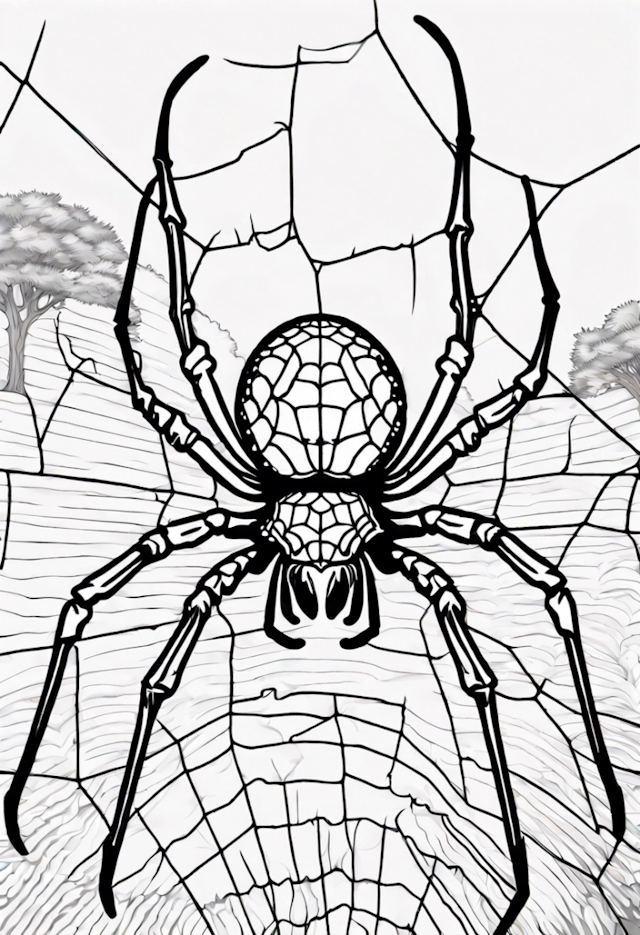 A coloring page of Spider in its Web Coloring Page