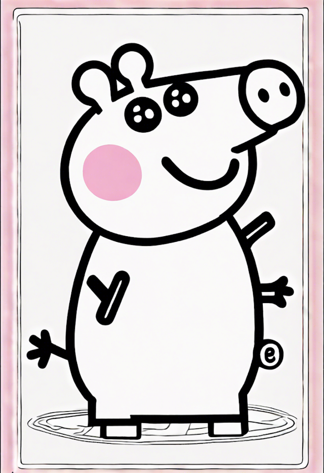 A coloring page of Peppa Pig in the Muddy Puddle