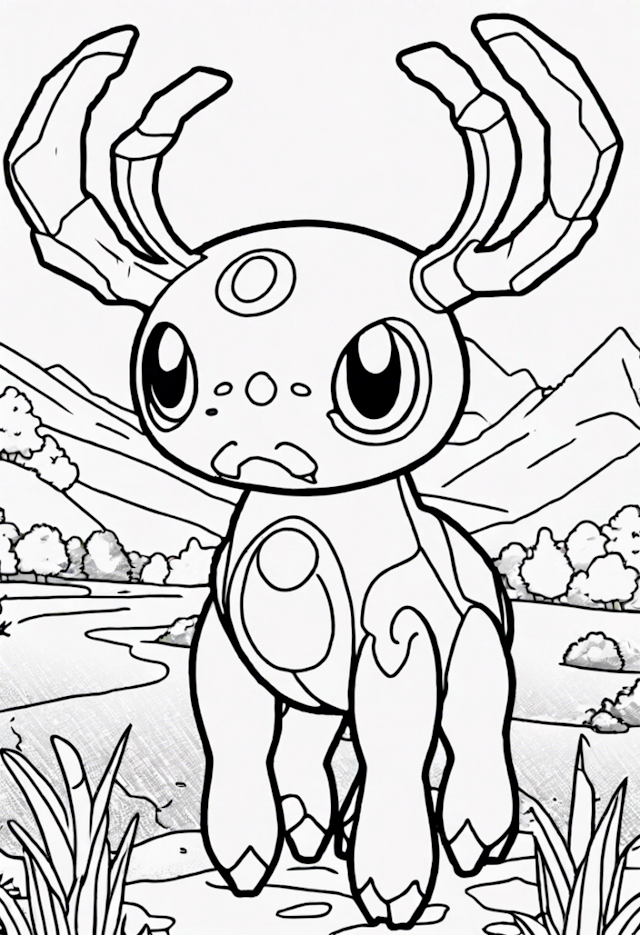 A coloring page of Forest Adventures with Venonat