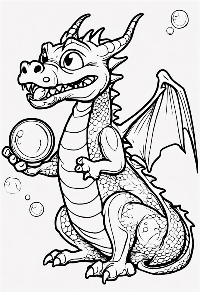 A coloring page of Draco the Dragon’s Bubble Adventure