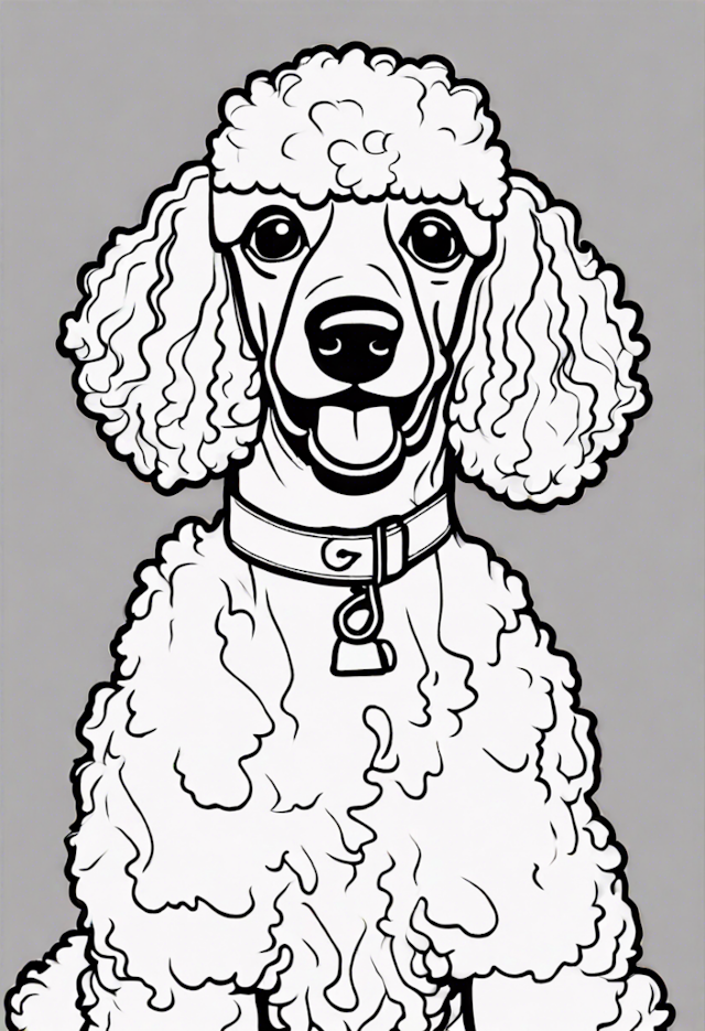 A coloring page of Poodle Pup Ready for Fun