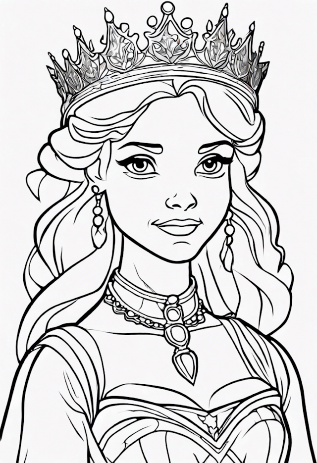 A coloring page of Princess with a Crown Coloring Page