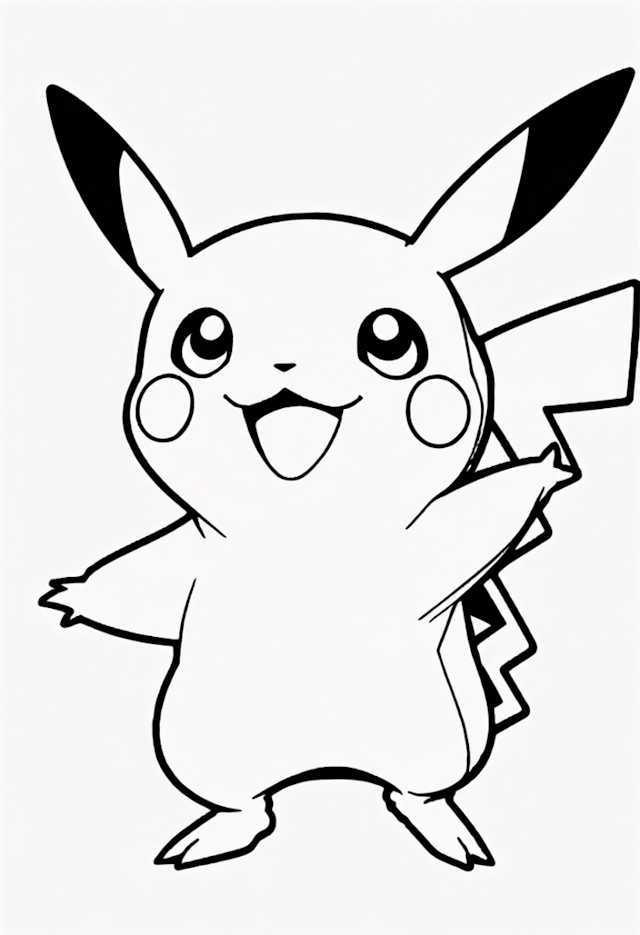 A coloring page of Pikachu’s Cheerful Coloring Adventure