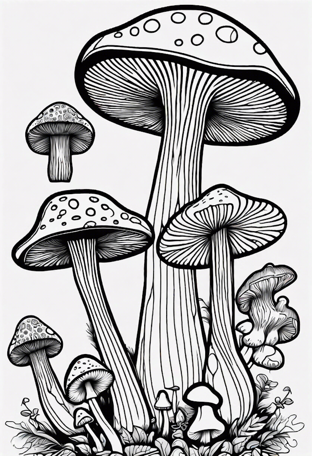 Magical Mushroom Garden Coloring Page