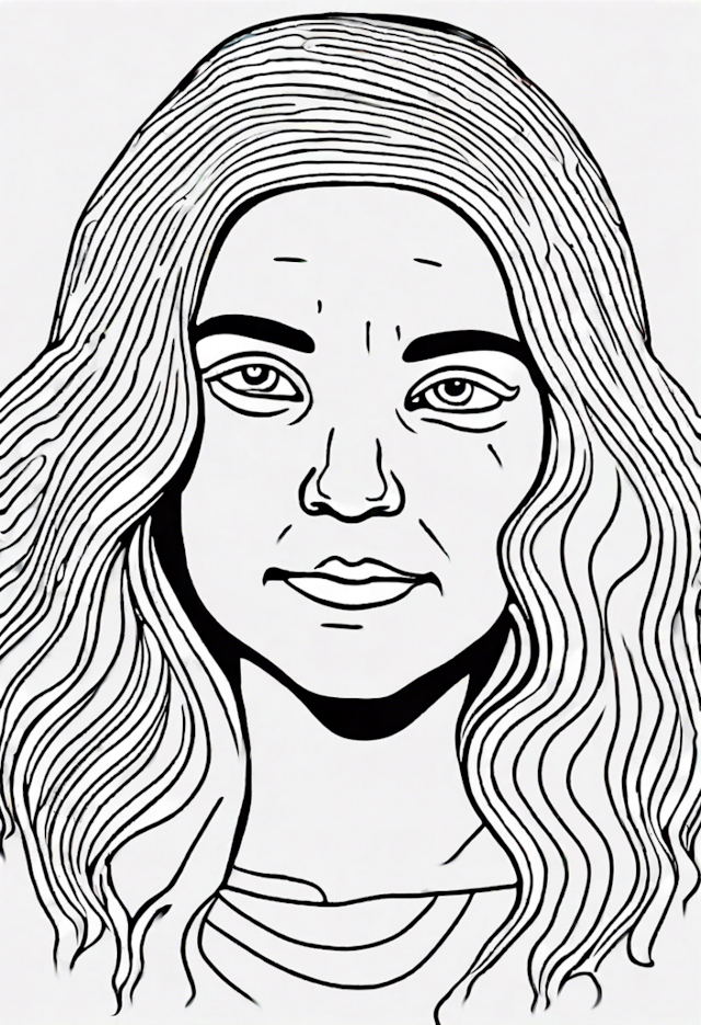 A coloring page of Serene Smiling Girl Coloring Page