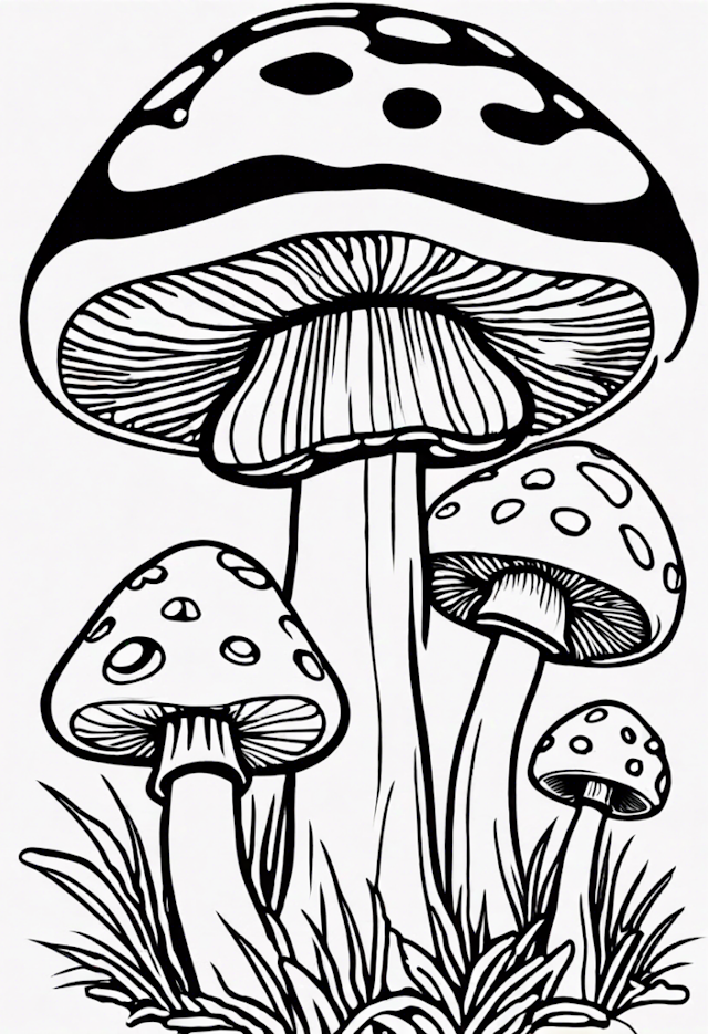 A coloring page of Enchanted Forest Mushrooms Coloring Page